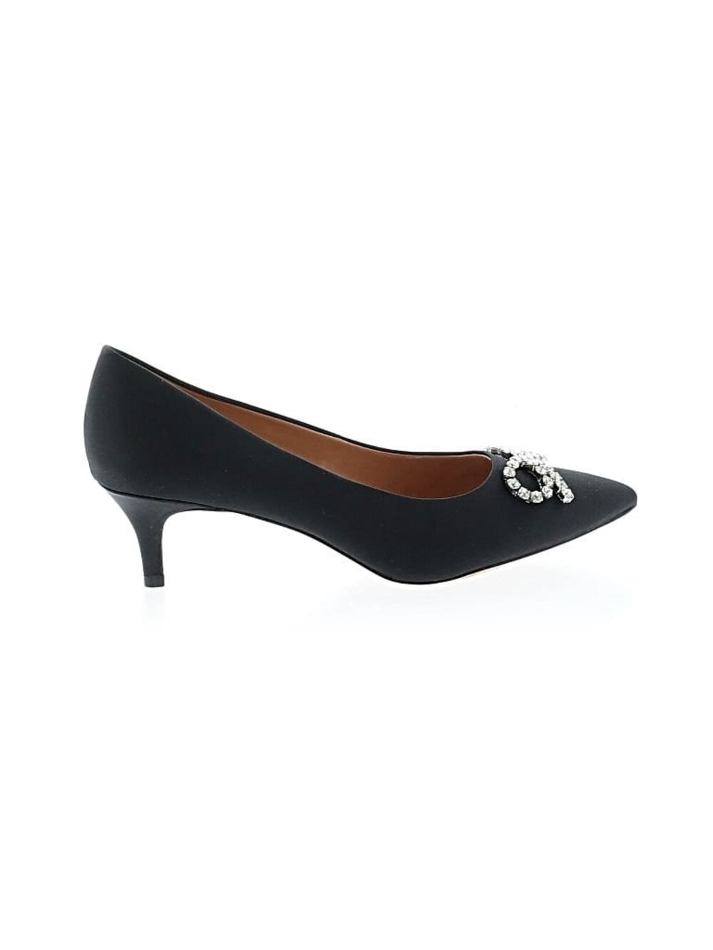 J. Crew Black Satin Pointed Toe Crystal Bow Embellished Heels Size 9 - Picture 3 of 4